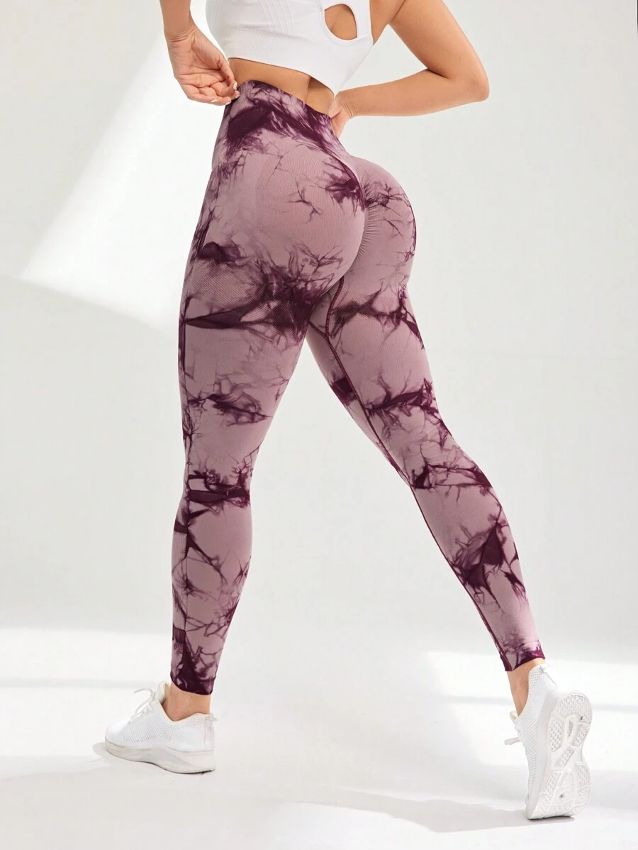 SHEIN Sports Quần Leggings Thể thao Nữ Cà vạt nhuộm - Màu Tím - Xem 1
