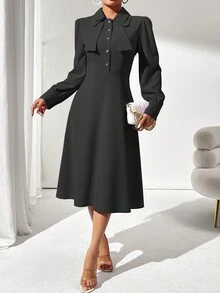 Robe décontractée pour le printemps avec manches bouffantes à volants à col papillon et taille cintrée