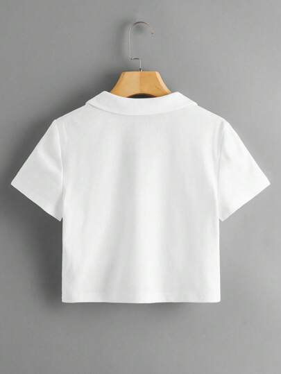 Camiseta tejida de canalé escote V con cuello