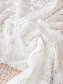 Dreamara Women's Bowknot Decorated Square Neck Lace Short Sleeve T-Shirt