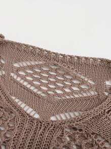 SHEIN LUNE 镂空针织V领蝙蝠袖休闲春夏毛衣，秋冬皆宜 - 卡其色 - 查看 4