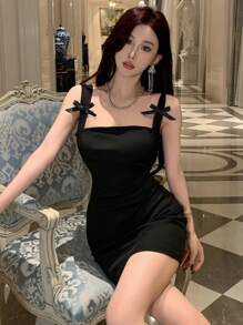 Dazy Designer Đầm suông không tay thiết kế ôm vừa vặn mặc hàng ngày cho nữ, đầm dạ hội thanh lịch mùa hè, tiệc sinh nhật, đêm giao thừa - màu đen - Xem 3