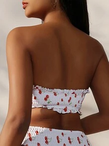SHEIN Swim Women Summer Beach Cherry Print Bandeau Bikini Top - Multicolor - View 3