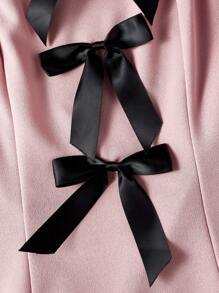 SHEIN MOD Solid Color Bow Contrasting Pink Dress - Pink - View 3