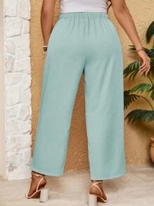 Celure Plus Size Women Plain High Waist Button Decor Toothpick Wide Leg Pants Of Chic Style