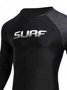 Manfinity Men Raglan Long-Sleeved Surfing Beach Vacation Rashguard Top With Letter Graphic - Multicolor - View 4