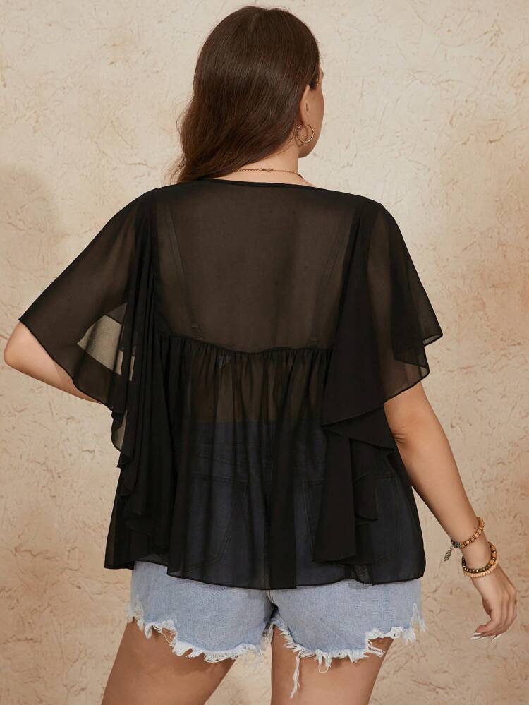 Plus Size V-Neck Flutter Sleeve Blouse