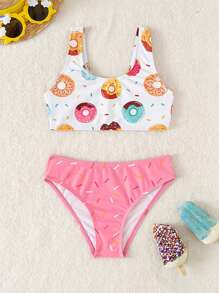 Bikini estivo per ragazze con stampa di ciambelle carine