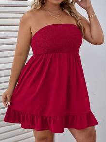 SHEIN VCAY Vestido tubo de talla grande de unicolor con volantes en el bajo, estilo sencillo de vacaciones de verano
