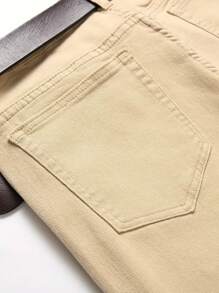 Tween Boy's Casual Solid Color Distressed Denim Shorts, Summer - Apricot - View 4