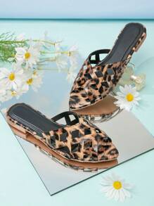 LAUREN WEAL Women Comfortable Retro Style Fashionable Leopard Print Pointed Toe Slippers In Golden Color - Multicolor - View 2