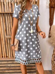 EMERY ROSE Vestido De Manga Corta Y Escote En V Con Estampado De Lunares Para Mujer
