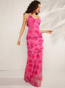 Hauture Vestido maxi cami floral con pliegues y abertura en el muslo para salir - Multicolor - Ver 7