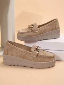 Mocassini da donna slip-on con cinturino e fibbia metallica, tacco grosso e spessa piattaforma, fondo finto in iuta, alla moda, comodi e versatili, perfetti per i trasferimenti e gli abiti primavera/estate