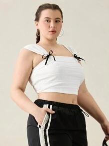 Forever 21 大尺碼蝴蝶結裝飾緊身短款夏季時尚背心 - 白色 - 查看 5