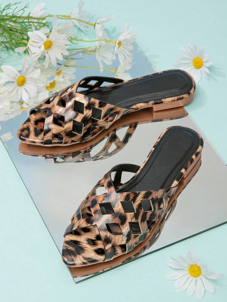 LAUREN WEAL Women Comfortable Retro Style Fashionable Leopard Print Pointed Toe Slippers In Golden Color - Multicolor - View 1