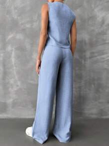 SHEIN Ensemble Deux Pièces En Gilet Et Pantalon De Couleur Unie