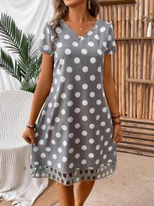 EMERY ROSE Vestido De Manga Corta Y Escote En V Con Estampado De Lunares Para Mujer