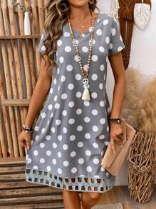 EMERY ROSE Vestido De Manga Corta Y Escote En V Con Estampado De Lunares Para Mujer