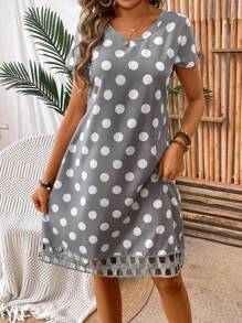 EMERY ROSE Vestido De Manga Corta Y Escote En V Con Estampado De Lunares Para Mujer