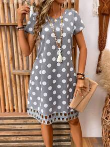 EMERY ROSE Vestido De Manga Corta Y Escote En V Con Estampado De Lunares Para Mujer