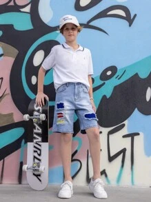 Tween Boy nieuwe collectie Distressed Patch Washed Denim Shorts, casual en modieus