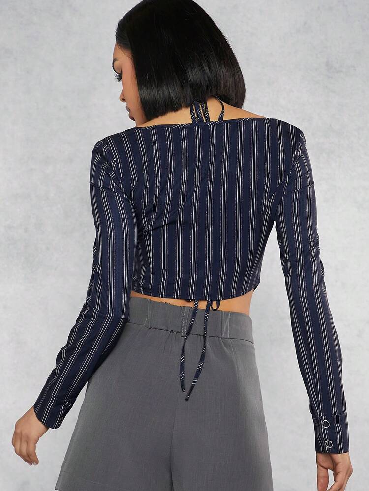 Striped Triangle Top & Shirt Two Pieces Set