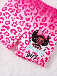 SHEIN Young Girl Cartoon Leopard Print Printed Strap Shorts Two-Piece Set Summer - Multicolor - View 6