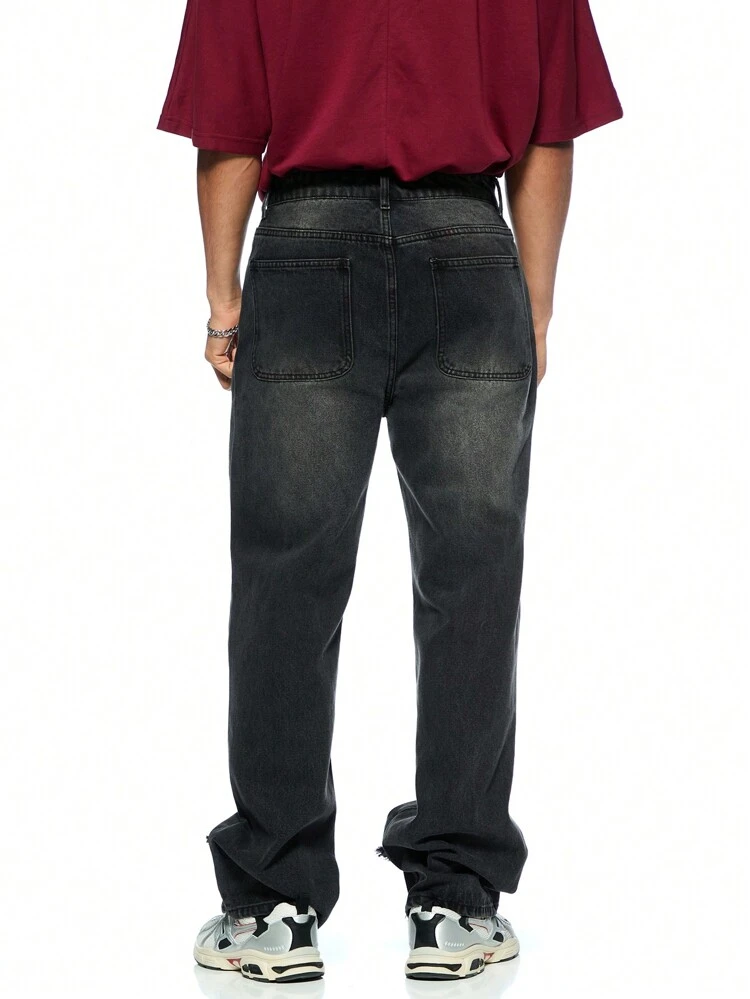 Men's Wide Flare Jeans In Tinted Washed Black