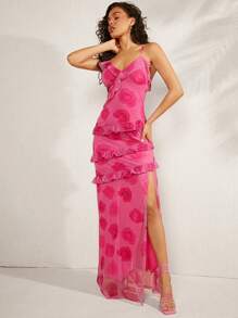 Hauture Vestido maxi cami floral con pliegues y abertura en el muslo para salir - Multicolor - Ver 4