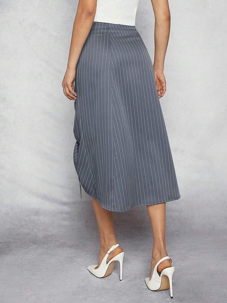 Ruched Maxi High-Waisted Pinstripe Cargo Skirt