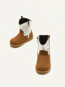 Countryside Style Cute & Fashionable Western Cowboy Boots With Contrast Color Stitching And Embroidery, Perfect For Little Girls In Autumn And Winter - Multicolor - View 4