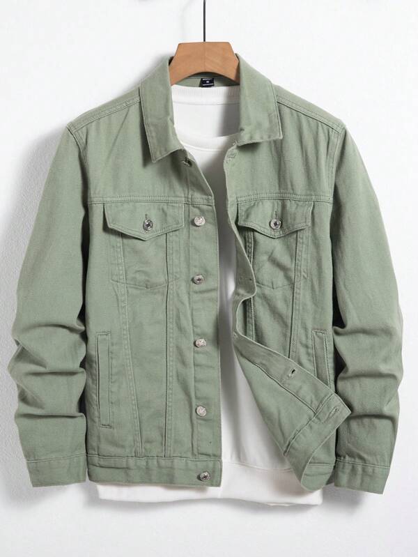 Manfinity Homme Veste en jean à manches longues pour hommes de printemps et d'automne avec poche à rabat
