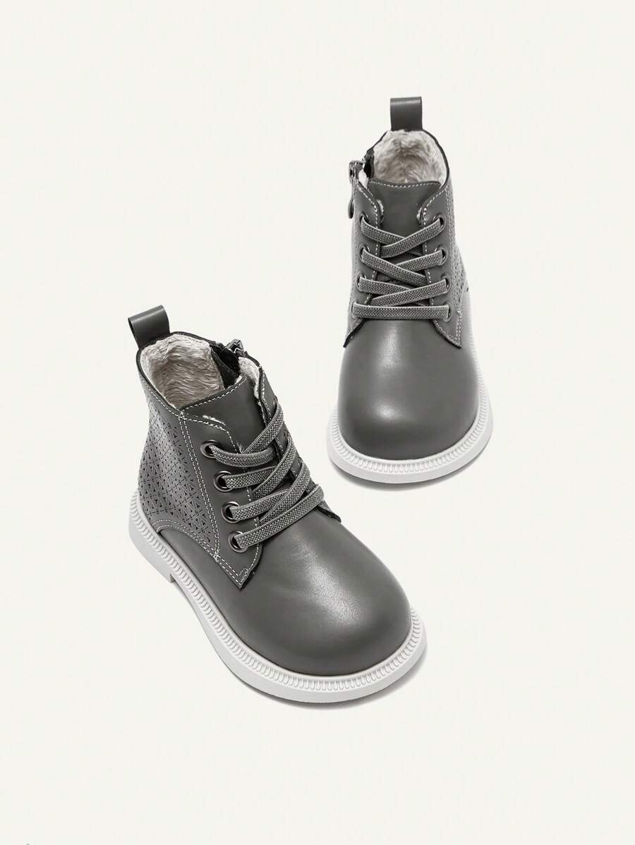 時尚通用中空設計嬰幼兒女孩舒適柔軟防滑平底靴 - 灰色 - 查看 1