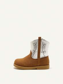 Countryside Style Cute & Fashionable Western Cowboy Boots With Contrast Color Stitching And Embroidery, Perfect For Little Girls In Autumn And Winter - Multicolor - View 3