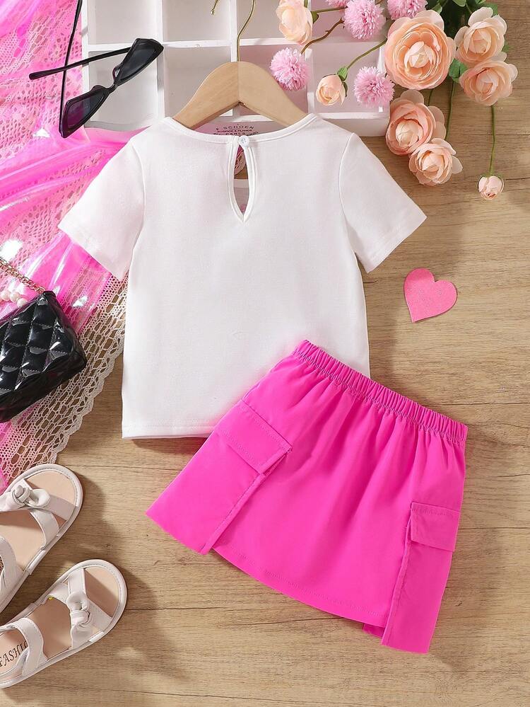 Summer Baby Girls' Set, Fashionable Printed T-Shirt And Skirt