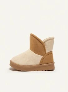 Cozy Pixies 男孩卡其色撞色時尚和舒服的雪地靴適用於保持溫暖