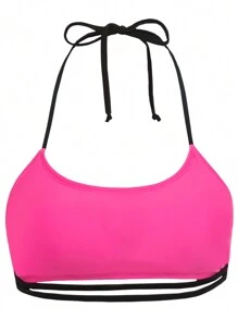 SHEIN Swim Conjunto de bikini de color de contraste con diseño calado para mujeres, para playa de verano