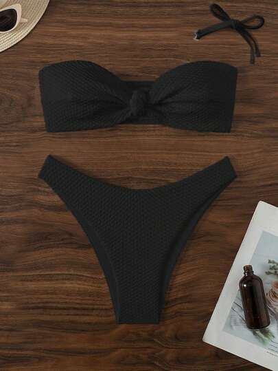 SHEIN Swim Summer Texture Bandeau Bikini Set, Perfect For Beach Vacations,Summer Beach