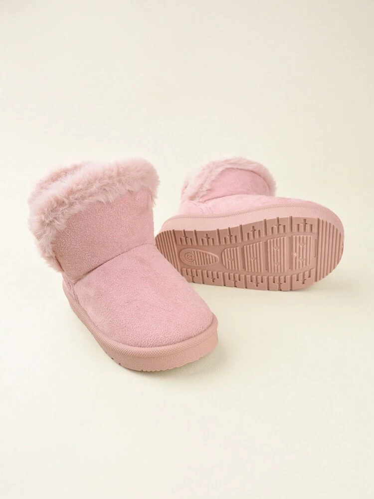 Girls' Pink Fashionable Design Plush-lined Snow Boots, Comfortable And Warm
