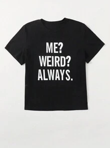 SHEIN LUNE Áo thun nữ tay ngắn in chữ ME WEIRD LUÔN - màu đen - Xem 5