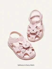 Cozy Pixies 1 Par Sandalias Rosas De Moda Y Versátiles Para Niñas Con Linda Decoración De Conejitos Para El Verano