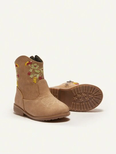 Cozy Pixies New Arrival Comfortable Embroidery Breathable Flat Short Boots With Zipper Design For Easy On And Off, Infants And Toddlers' Size