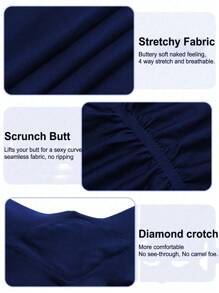 Easithlete Quần legging thể thao co giãn eo cao không đường may, thích hợp cho yoga và thể hình - Màu xanh hải quân - Xem 3