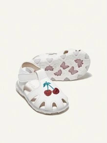 Cozy Pixies Sandalias Planas Dulces Y Lindas De Cereza Bordadas Para Niñas, Adecuadas Para El Verano