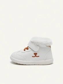 Girls' White Fashionable Designed Cartoon Sneakers, Comfortable & Warm, Random Pattern - White - View 3
