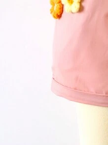 SHEIN 年輕女孩3D裝飾花彩彈性腰短褲 - 藕粉色 - 查看 5
