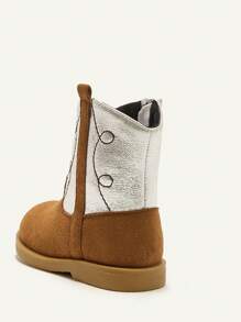 Countryside Style Cute & Fashionable Western Cowboy Boots With Contrast Color Stitching And Embroidery, Perfect For Little Girls In Autumn And Winter - Multicolor - View 6