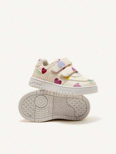 Cozy Pixies Baby Girls' Super Soft Heart Printed Anti-collision Toe And Anti-slip Sole Sneakers