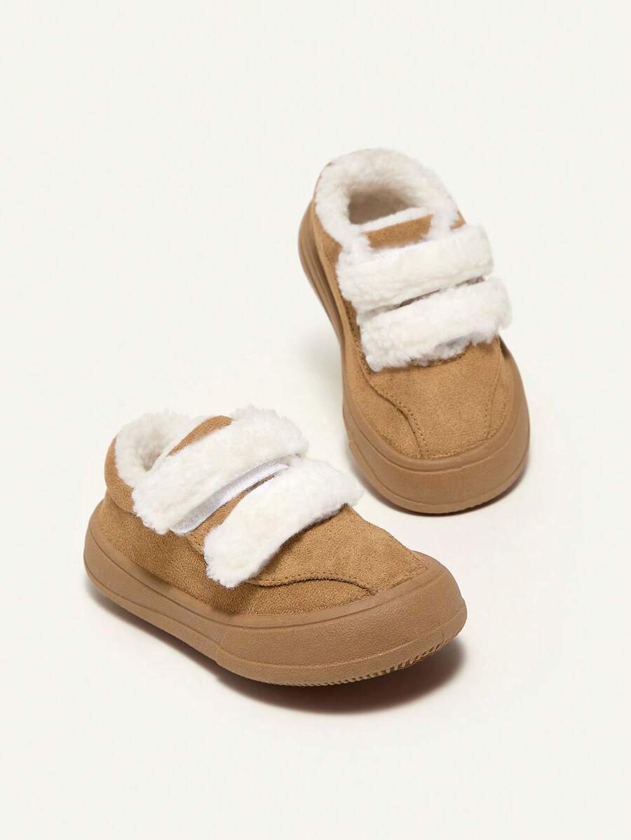 Boys' Camel-colored Fashionable Design Warm & Comfortable Fleece Sports Shoes With Closure - Camel - View 1